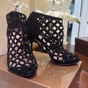 Gucci cage booties/ shoes size 7,5 black suede
